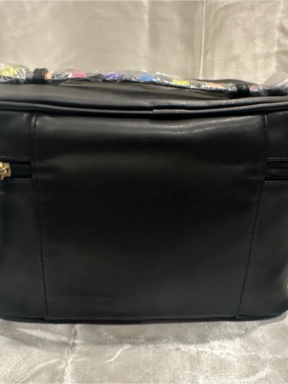 Victoria's Secret Black Cosmetic Train Case with Rainbow Stripe Pouch